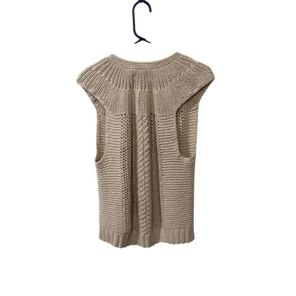 Maurada Open Front Knit Vest Tan Sleeveless Medium 80% Silk 20% Cotton Womens - Picture 4 of 5